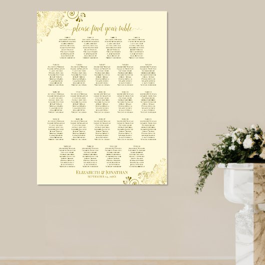 23 Tabelle Cream & Gold Frills Hochzeitskarte Poster