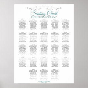 23 Tabelle Einfache Aquamarine und weiße Hochzeits Poster