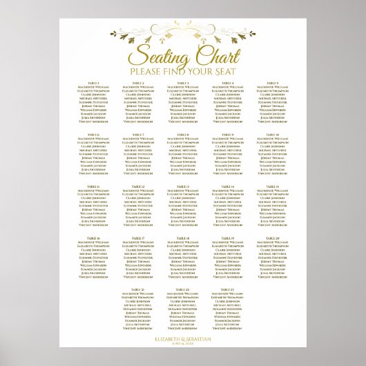 23 Tabelle Einfache Gold Elegante Hochzeitskarte Poster (Vorne)