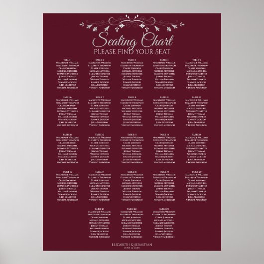 23 Tabelle Elegant Burgundy Hochzeitstabelle Poster (Vorne)