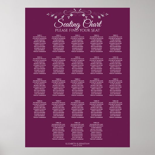 23 Tabelle Elegant Cassis Hochzeitsskala Poster (Vorne)