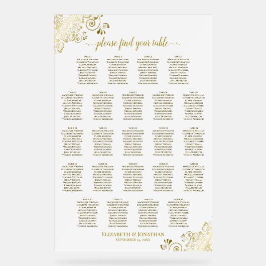23 Tabelle Elegant Gold White Wedding Seating Char Acrylschild (Vorderseite)