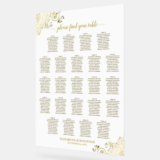 23 Tabelle Elegant Gold White Wedding Seating Char Acrylschild (Winkel)