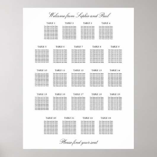23 Tabelle Elegantes Minimalistisches Sitzdiagramm Poster (Vorne)