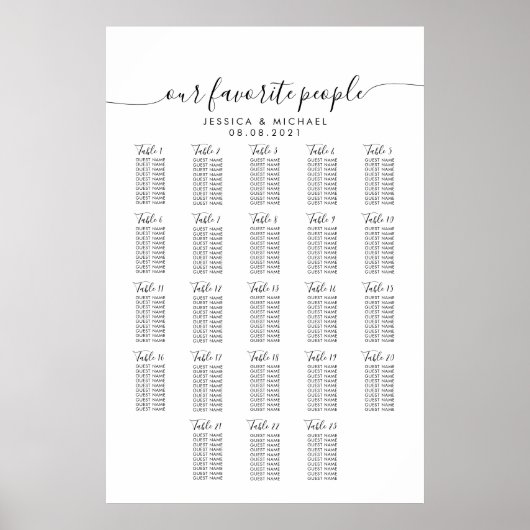 23 Tabelle Große Hochzeitgastsitzkarte Poster (Vorne)