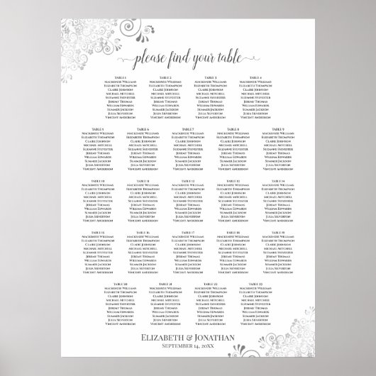 23 Tabelle Lacy Silver Frills Hochzeitstabelle Poster (Vorne)
