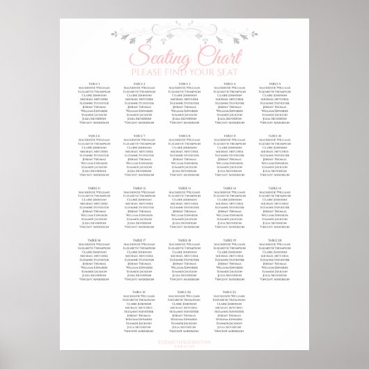 23 Tabelle Rosa und Grau Hochzeitskarte Poster (Vorne)