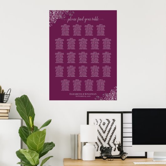 23 Tabelle Silver Cassis Seating Chart Poster (Heimbüro)