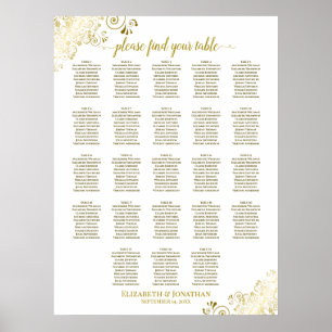 23 Tabelle White & Gold Frills Hochzeitsdiagramm Poster