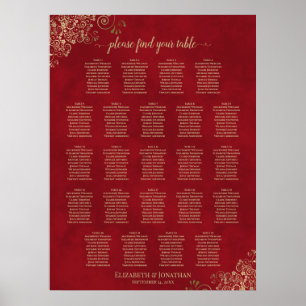 23 Table Gold Frills auf Red Wedding Seating Chart Poster