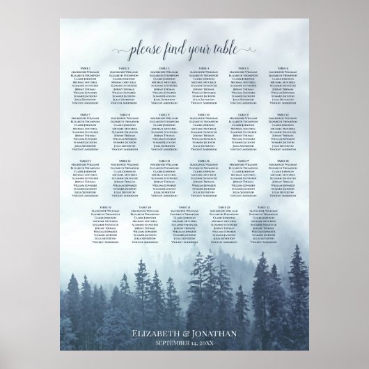 23 Tafelblauer Bergkiefern Hochzeitstabelle Poster (Vorne)