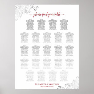 23 Tischlacy Silver Wedding Seating Chart Red Poster