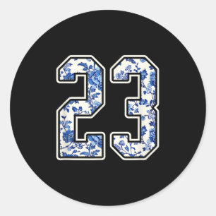#23 White Blume Number 23 Sports Fan Jersey Style Runder Aufkleber