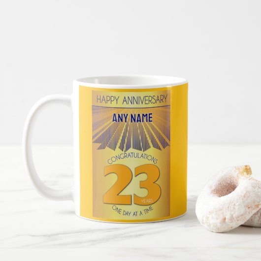 23 Year Sober Anniversary | Golden Ray 12 Step Kaffeetasse (Mit Donut)