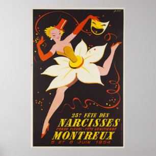 23e Fête des Narcisses, Montreux, Vintage Ad Poste Poster