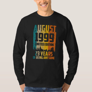 23rd Birthday 23 Years Awesome Since August 1999 V T-Shirt