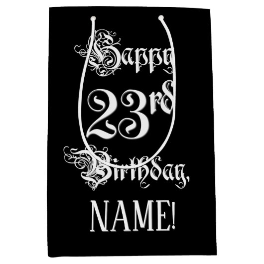 23rd Birthday: Fancy, Elegant Script + Custom Name Mittlere Geschenktüte (Vorderseite)