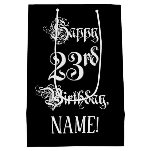 23rd Birthday: Fancy, Elegant Script + Custom Name Mittlere Geschenktüte (Rückseite)