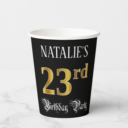 23rd Birthday Party — Fancy Script, Faux Gold Look Pappbecher (Rückseite)
