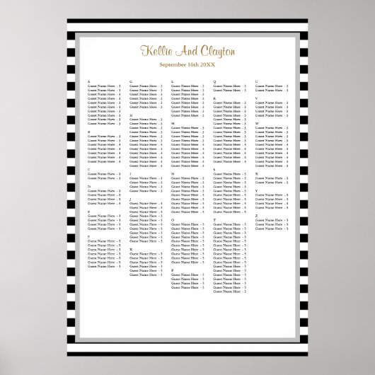 240 Schwarz/Weiß Streifen Hochzeitstabelle Poster (Vorne)
