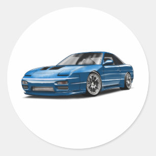 240sx blaues Auto Zeichnung  Runder Aufkleber