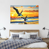 24_017, Pelikane fliegen, Sunset Beach, Leinwanddruck (Insitu (Schlafzimmer))