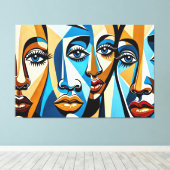 24_027, Kubist Faces Abstrakt Art Leinwanddruck (Insitu (Holzboden))