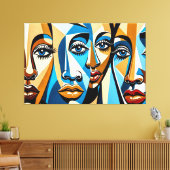 24_027, Kubist Faces Abstrakt Art Leinwanddruck (Insitu (Wohnzimmer))