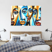 24_027, Kubist Faces Abstrakt Art Leinwanddruck (Insitu (Schlafzimmer))