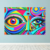 24_040, Cubist Face Abstrakt Art Leinwanddruck (Insitu (Holzboden))