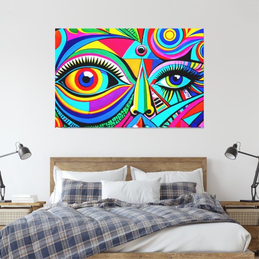 24_040, Cubist Face Abstrakt Art Leinwanddruck (Insitu (Schlafzimmer))