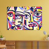 24_041, Kubist Faces Abstrakt Art Leinwanddruck (Insitu (Wohnzimmer))