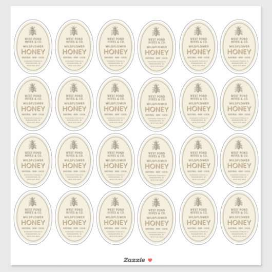 (24) 2,75" x 2" 8 oz Queenline Honey Jar Labels (Blatt)