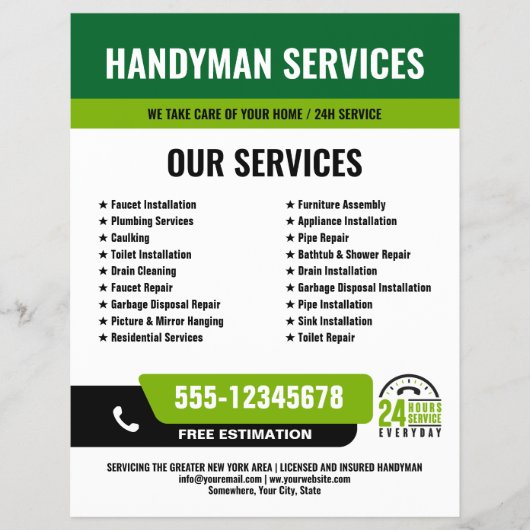 24/7 Handyman & Klempnerdienste BLACK GREEN Flyer (Vorne)