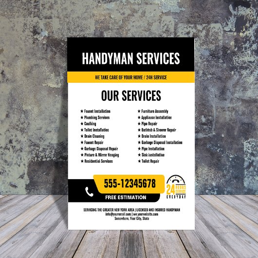 24/7 Handyman & Klempnerdienste BLACK YELLOW Flyer