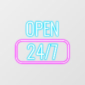 24/7 l Neon Pink Blue Opening Stunden Fensteraufkleber (Blatt)