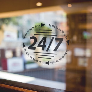 24/7 Stunden geöffnet - Schwarzes Business Fensteraufkleber