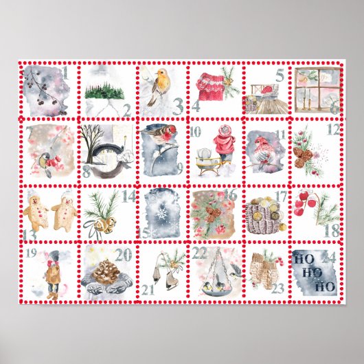 24 Adventskalender für verschiedene Aquarellbilder Poster (Vorne)