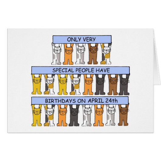 24. April Geburtstag, Niedlichen Cartoon Katzen. (Vorderseite (Horizontal))