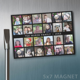 24-Foto-Collage Familienname - schwarzer Kühlschra Magnetkarte