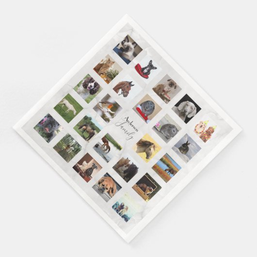 24 FOTO COLLAGE Marmorpartyware Serviette (Ecke)