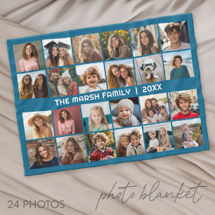 24-Foto-Collage mit Familienname Datum - Fleecedecke