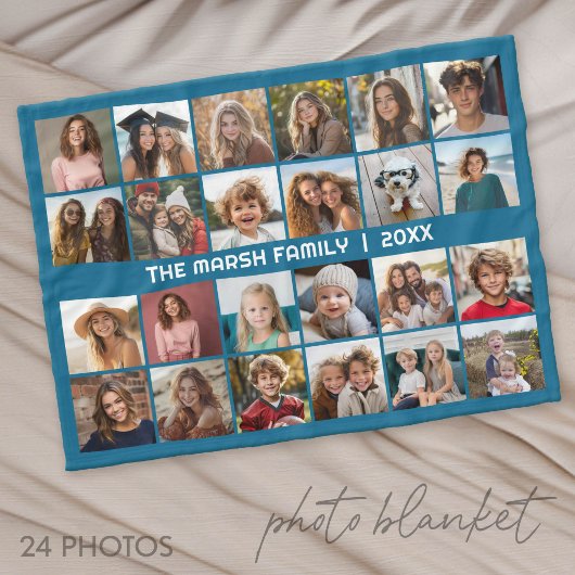24-Foto-Collage mit Familienname Datum - Fleecedecke