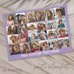 24-Foto-Collage mit individuellem Text - lila Fleecedecke
