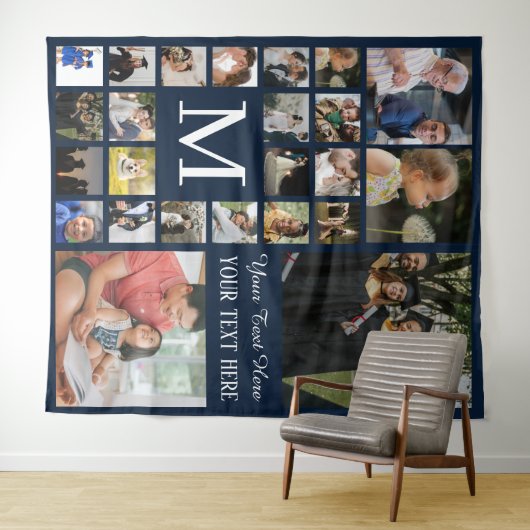 24 Foto-Familie oder Collage mit Text Navy Blue Wandteppich (Beispiel (Horizontal))