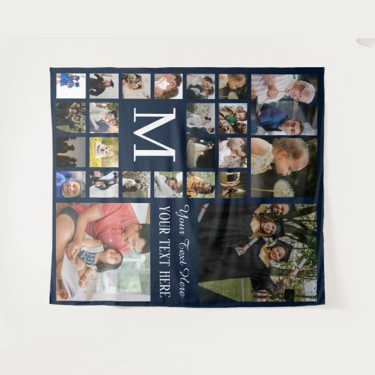 24 Foto-Familie oder Collage mit Text Navy Blue Wandteppich (Vorderseite (Horizontal))