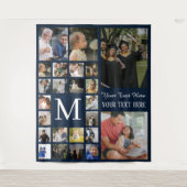 24 Foto-Familie oder Collage mit Text Navy Blue Wandteppich (Vorderseite)