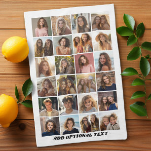 24 FotoCollage - Benutzerdefinierter Text - Schwar Geschirrtuch