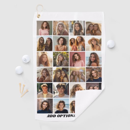 24 FotoCollage - Benutzerdefinierter Text - Schwar Golfhandtuch (Insitu)