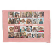 24 FotoCollage mit Familienname Datum - Korallen Kissenbezug (Vorderseite)